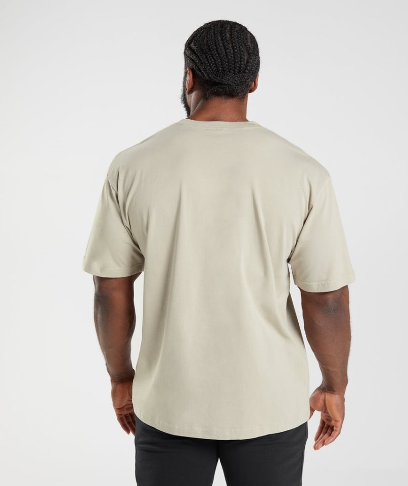 Men's Gymshark Essential Oversized T-Shirts Beige | NZ 9EHAVI